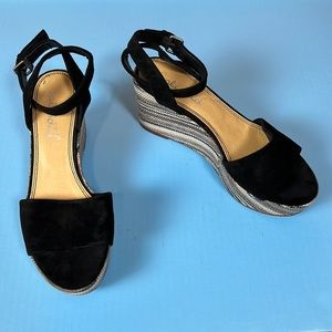 Splendid Black Leather Espadrilles Wedges Sandals Heels Shoes 9